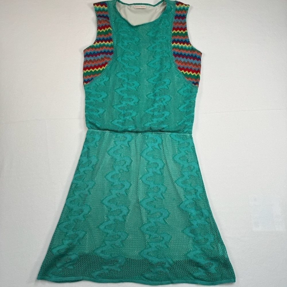 Anthropologie Cecilia Prado Blouson Midi Dress Womens Size Large Turquoise Multi